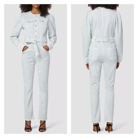 Hudson Denim Long Puff Sleeve Belted Jumpsuit Women Size L - Picture 1 of 11
